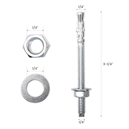 1/4" x 3-1/4" Wedge ANCHORPZ - Concrete Anchor Carbon Steel Wedge Anchor with Excellent Anti-Rust Performance 10PC - size: 1/4"x3-1/4"