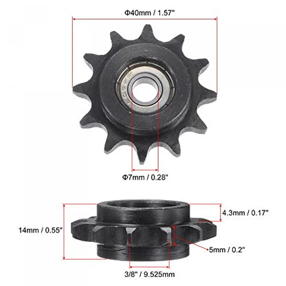 uxcell Chain Idler Sprocket, 7mm Bore 3/8" Pitch 12 Tooth Tensioner, Black Oxide Finish C45 Carbon Steel with Insert Single Bearing for ISO 06B Chains - size: 7mm