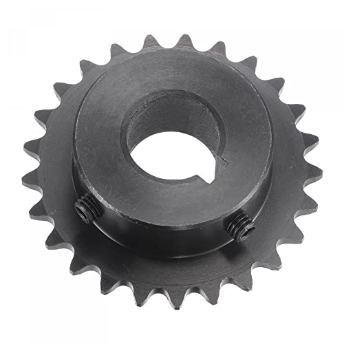uxcell 25 Tooth Roller Sprocket B Type, #25 Chain, Single Strand 1/4" Pitch, 16mm Bore Black Oxide C45 Carbon Steel, Keyway with Set Screws for ISO 04C - size: 16mm