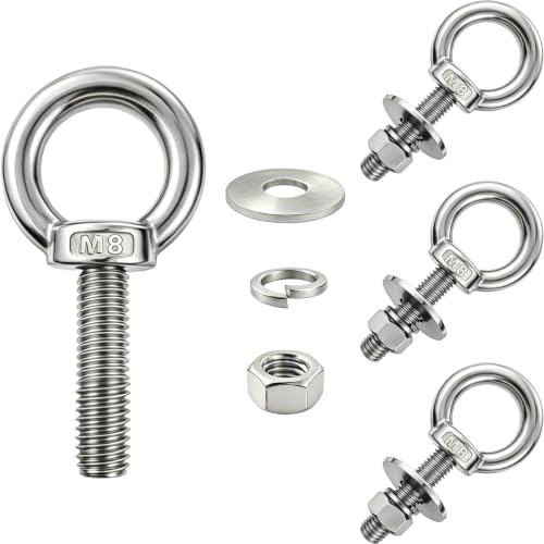 4 Pack M8 Stainless Steel Eye Bolts with Nuts, 5/16"x2" Long Lifting Ring Eye Bolt,Eye Bolts Heavy Duty for Hang Tie Down Outdoor (4, M8x51mm (5/16"x2")) - size: M8x51mm (5/16"x2")