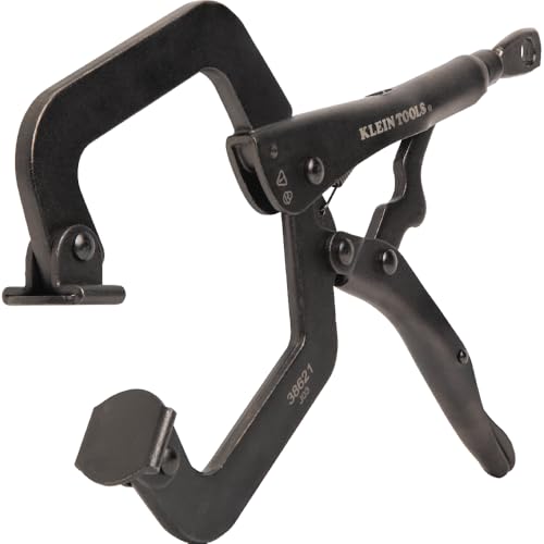 Klein Tools 38621 C-Clamp Locking Pliers with Swivel Pad Jaws, Intuitive Thumb Knob, Adjustable Clamp for Home, Shop, Woodworking, 9-Inch - style: 9-In Swivel Jaw