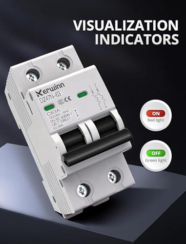 AC Miniature Circuit Breaker 2 Pole 20A (MCB),120V/240V 50/60Hz DIN Rail Mount Breaker, Compatible with Grid-Tied Solar Systems, RV & Home Circuits(C20A)