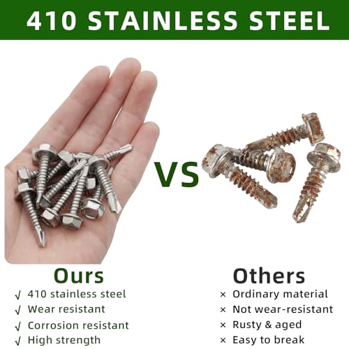 #10 x 3/4" Hex Washer Head Self Drilling Screws, Self Tapping Sheet Metal Screws, 410 Stainless Steel, 100 PCS - color: Silver, size: #10 x 3/4"