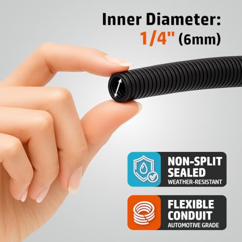 MGI SpeedWare Corrugated Non-Split Conduit, Black Wire Tubing for High-Temperature Automotive Harness and Indoor Outdoor Wire Management - 25ft Length (Inner Diameter 1/4") - size: 1/4" - 25ft