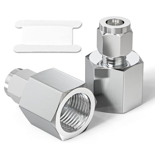 TAISHER 2PCS 304 Stainless Steel Compression Tube Pipe Fitting Connector, 3/8" Tube OD x 1/2" NPT Female Straight Adapter - size: 3/8" OD x 1/2" FNPT