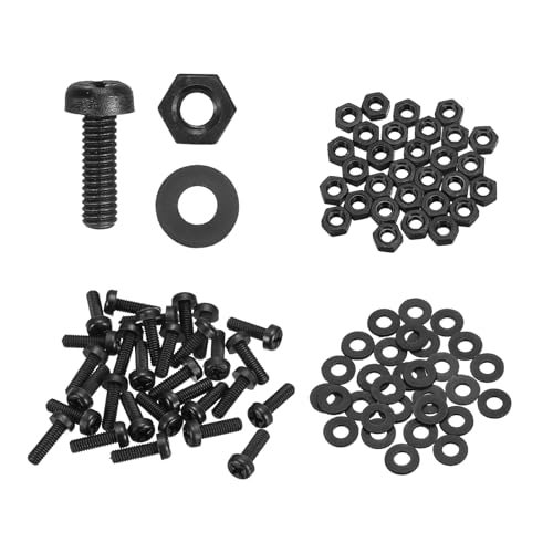 MECCANIXITY 30 Set M2x8mm Nylon PA66 Plastic Cross Round Head Screw Phillips Bolts Hex Nuts Flat Washers Assortment Kit, Metric Full Thread Bolt Fasteners for DIY Machine Assembly, Black - color: Black, size: M2x8mm