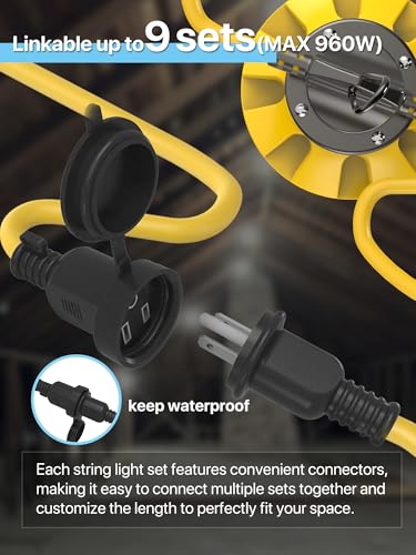 HYPERLITE Construction String Lights: 100FT 10 Bulbs Work Lights with 3 Prong - IP65 Waterproof Linkable LED Industrial Temporary Lighting for Construction Sites Attic Crawlspace Renovation - size: 100FT-3Prong