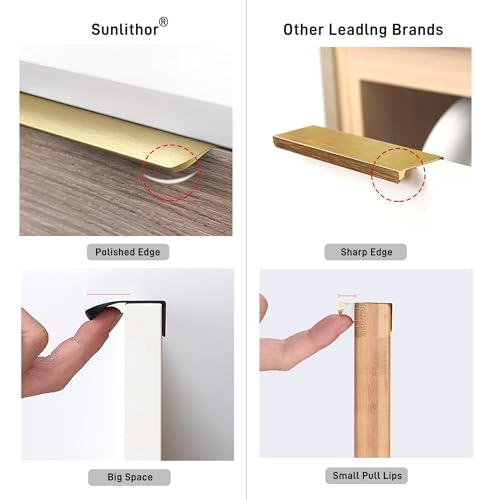 Brushed Brass Edge Finger Tab Pull for Cabinets Kitchen Concealed Aluminum Bathroom Closet Handles Bar Drawer pulls 10Pack 11.81inch 300mm Overall Length Easy to Install - color: Brushed Brass, size: 10"Hole Center 11.81" Overall Length