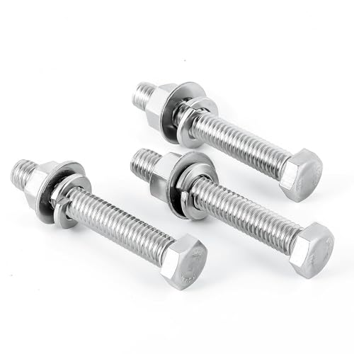 (8Set) 3/8-16 x 1-1/4" Complete Set Hex Head Screw Bolts,Nuts,Fender Flat washers,Split Lock Washers,Fully Threaded, Stainless Steel 18-8（304）, Bright Finish. - size: (8Set)3/8-16 x 1-1/4"