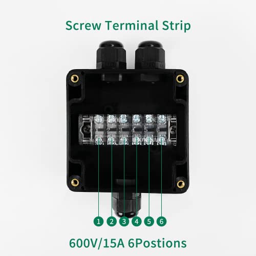 ABS IP67 Waterproof Dustproof Electrical Junction Box, with 15A 600V Barrier Terminal Cable Connector, 1 in/2 Out Power Junction Box（3.26 * 3.18 * 2.2in） - size: 1T2 3.26" x 3.18" x 2.2"