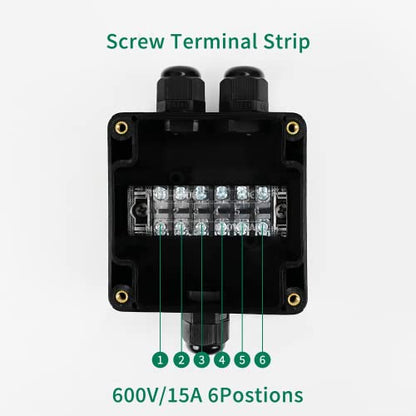 ABS IP67 Waterproof Dustproof Electrical Junction Box, with 15A 600V Barrier Terminal Cable Connector, 1 in/2 Out Power Junction Box（3.26 * 3.18 * 2.2in） - size: 1T2 3.26" x 3.18" x 2.2"