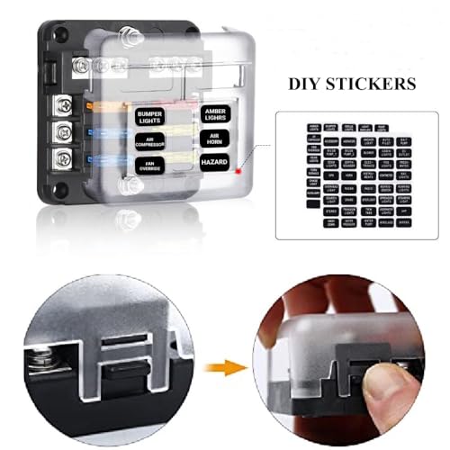 6 Way 12v Fuse Blocks, Waterproof Marine Fuse Block, Universal Fuse Box with LED Warning Indicator Damp-Proof Cover, 6 Circuits with Negative Bus Fuse Holder for Golf Cart RV Truck DC 12-24V
