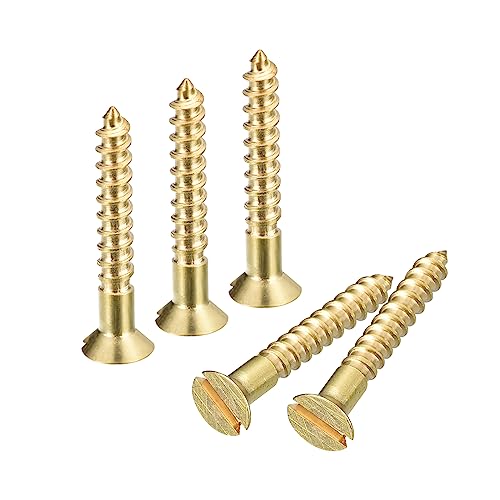 uxcell Brass Wood Screws, 30Pcs M3 x 16mm Slotted Drive Flat Head Self Tapping Screw Countersunk for Woodworking Furniture - size: M3 x 16mm
