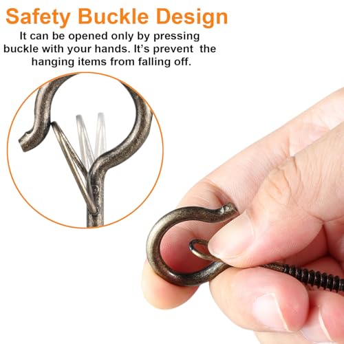 FSAH 24 PCS Q-Hanger Hooks with Safety Buckle, Windproof Screw Hooks - color: Copper, size: 24 Pcs