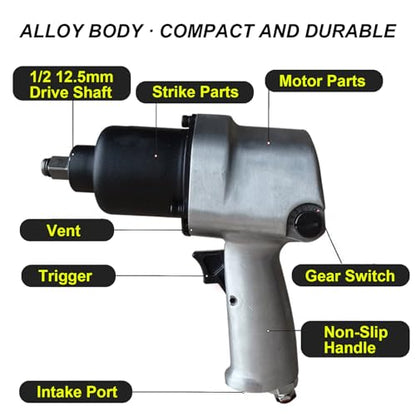 Air Impact Wrench 1/2 Drive, 1000 N.m Torque with 5-Mode Speed