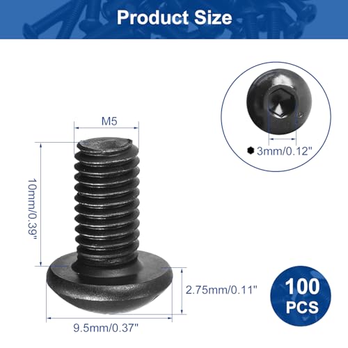 100Pcs M5 x 10mm Button Head Socket Cap Screws, Alloy Steel 10.9 Grade - size: M5 x 10mm