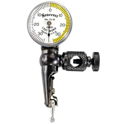 Starrett 711 Last Word Dial Test Indicator, .030" Range, .001" Graduation - size: 0-0.03", White Dial, style: 0.001" Graduation, with Body Clamp Only