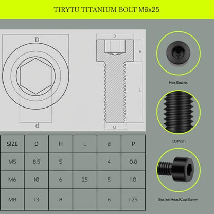 M6x25 Titanium Bolts Hex Socket Cap Screw, Black, 4PC - color: Black, size: M6X25