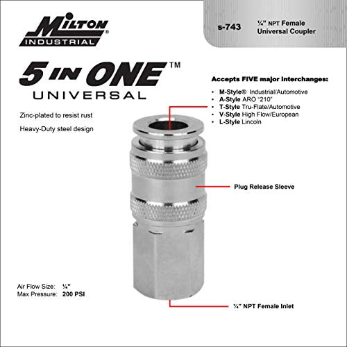 Milton 5 In ONE Universal Quick-Connect Coupler, 1/4" FNPT