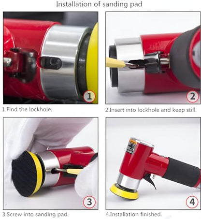2 3-inch Mini Orbital Sander da sander Air Dual Action Sander Air Polisher Super Smooth and Swirl Freely for Auto Body Work (RED) - color: Red