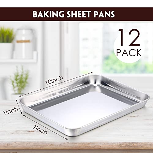 12 Pcs Metal Trays Stainless Steel Sheet Pan Baking Trays, 10 X 8 X 1 Inch - size: 10 x 8 x 1 Inch
