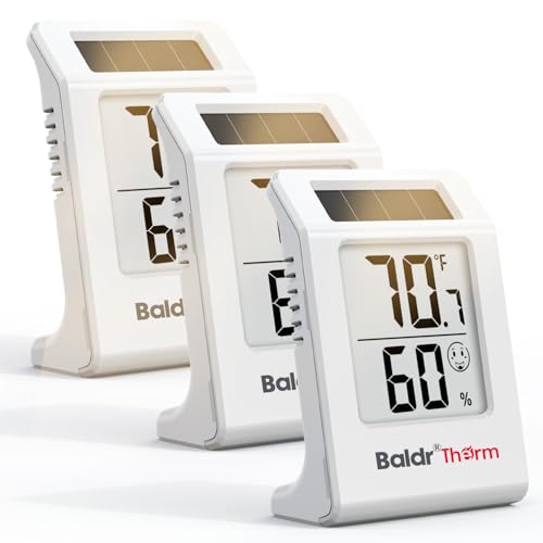 BaldrTherm Digital Thermometer and Humidity Meter, Solar-Powered 2.2" Indoor Temperature Sensor Humidity Monitor, Humidity Gauge for Baby Rooms, Bedrooms, Home, Office, and Wine Cellars, White, 3Pack - color: White, 3Pack