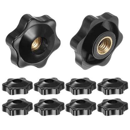 HARFINGTON 10pcs Star Knobs M8 Female Thread 32mm Head Plastic Through Hole Brass Screw-in Clamping Handles Threaded Hand Knobs, Black - color: Black, size: M8 x 32mm