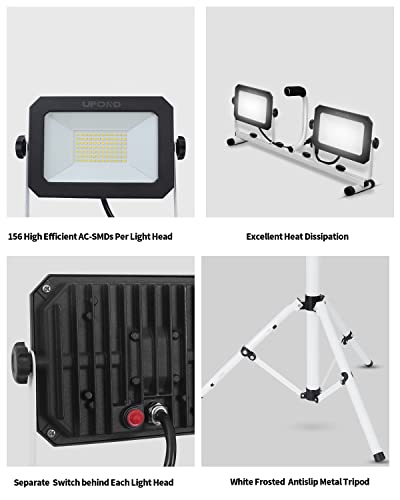 UFOND LED Work Light with Detachable Tripod, Dual Head Work Lamp for Garage - color: White