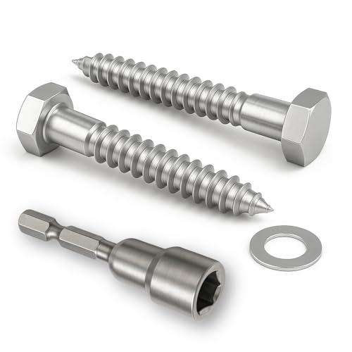 1/2 x 5 Lag Bolts, 20 PCs Heavy Duty 304 Stainless Steel Wood Lag Screws for Deck Framing Outdoor Projects, SS Hex Head - color: Silver, size: 1/2 x 5"