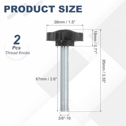 uxcell 2Pcs 3/8"-16 Star Knobs 2.6" Threaded Stud Male Clamping Knob - size: 3/8"-16, 2.6"