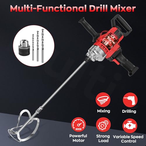 IMAYCC Drill Mixer,3200W 20A Concrete Mixer for Drill, 110V Corded Variable Speeds Cement Mixer, Mixing Drill for Mud,Motar,Paint, Grout, Plaster, Thinset - color: Black Red