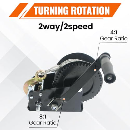 3500lbs Boat Trailer Winch, Heavy Duty Hand Winch with 33ft Cable - color: 3500 lbs Steel Cable