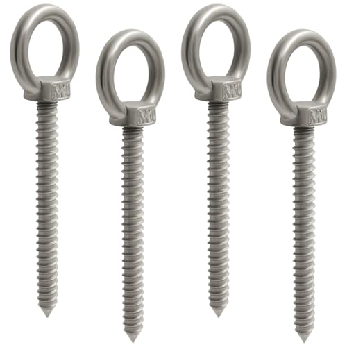 4pcs Heavy Duty Screw Eye Hooks M10-5.7 Inch Self Tapping Stainless Steel Eyelet Screw with 850 LBS Load Capacity for Hanging, Hammock & Swing Chair - size: 5.7 Inch