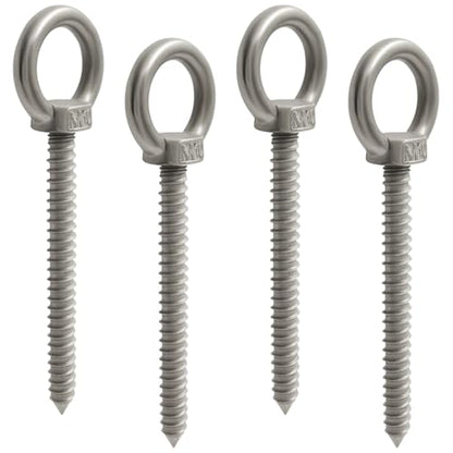 4pcs Heavy Duty Screw Eye Hooks M10-5.7 Inch Self Tapping Stainless Steel Eyelet Screw with 850 LBS Load Capacity for Hanging, Hammock & Swing Chair - size: 5.7 Inch