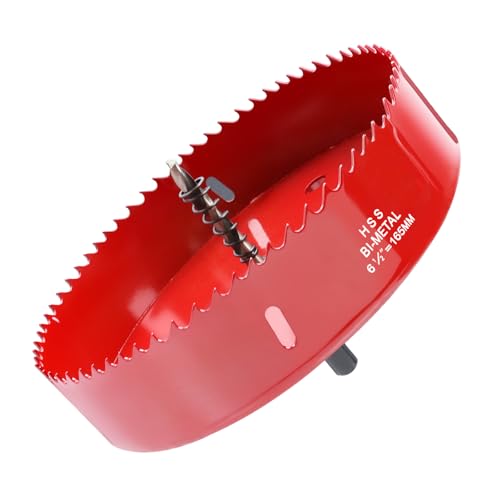 6.5 Inches/165mm Bi-Metal Hole Saw with Pilot Bit & Arbor - color: Red, size: 6.5 inches