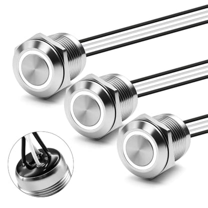 3PCS 19mm 20A Momentary LED Push Button Switch IP67 12V-24V DC White - color: White Silver Shell, size: Momentary
