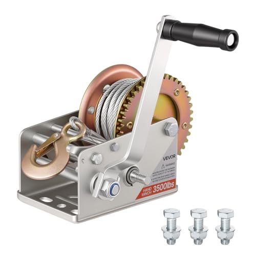 VEVOR Boat Winch, 3500 lbs Hand Winch, Heavy Duty Manual Rope Crank with 32.8ft Steel Wire, Portable Two-Way Ratchet, 2 Speed Switchable, Anti-Slip Handle Gear for Boat Trailer ATV Towing - size: 3500 lbs