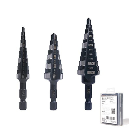 1/2" 3/4" 7/8" Quick Change M2 Step Drill Unibit Set - size: Set (1/2", 3/4" & 7/8")