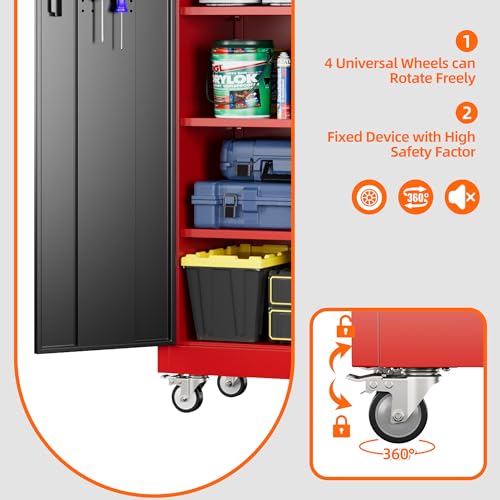 Aobabo Metal Garage Storage Cabinet with Wheels, 34" W x 18" D x 71" H,Red - color: Black Red, size: 18"D x 34"W x 71"H