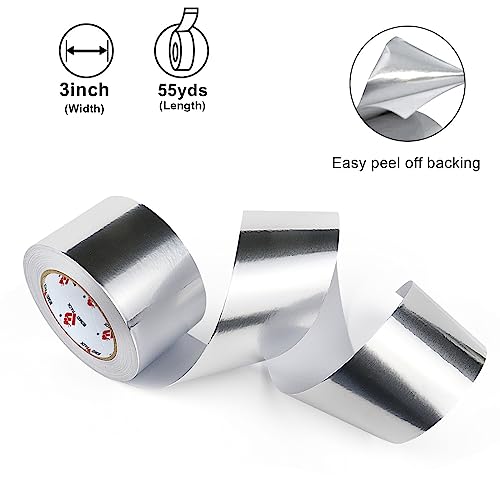 BOMEI PACK Aluminum Foil Tape,Heavy Duty Metal Duct Tape,High Temperature Silver Tape,Perfect for Sealing & Patching,HVAC,Air Ducts,Insulation and Metal Repair (3 Inch) - size: 3 Inch x 55 yards