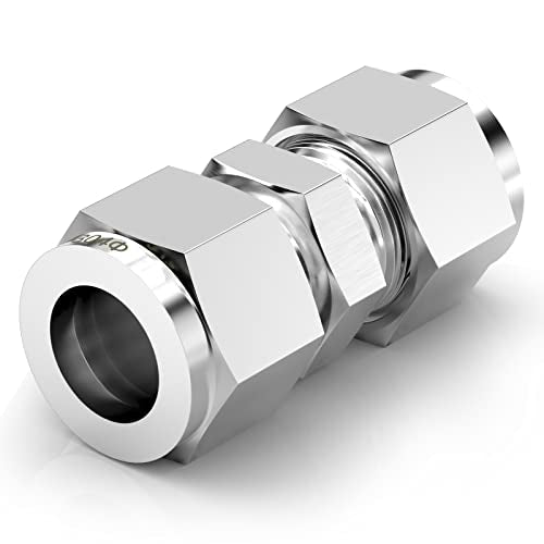 TAISHER 5PCS 304 Stainless Steel Compression Tube Pipe Fitting Connector, 3/8" Tube OD x 3/8" Tube OD Straight Adapter - size: 3/8" OD