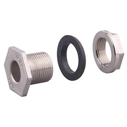 DERNORD 1/2" Female Bulkhead Water Tank Connector Stainless Steel Bulkhead Fittings Pack of 2 - size: 1/2 Inch, style: Pack of 2