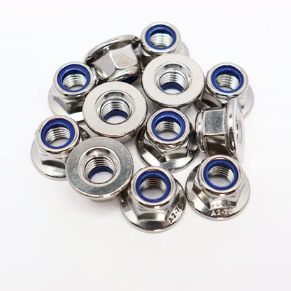 M10x1.5mm DIN6926 Flange Nylon Lock Nuts 12 Pack 304 Stainless Steel Hex Locknuts Full Thread for Industrial Construction Fasteners - size: M10x1.5mm, 12 pcs