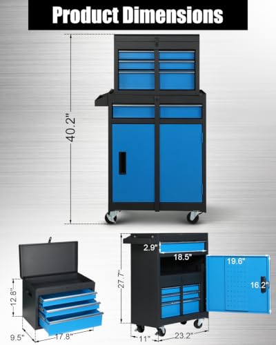 Winado 4-Drawer Rolling Tool Chest, 2-in-1 Storage Toolbox, Blue & Black - color: Blue & Black