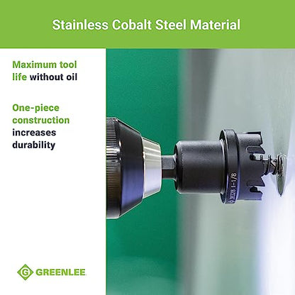 Greenlee 625-1-1/8 Durable One-Piece Carbide-Tipped Hole Cutter for 3/4" Conduit, 7/8" Stainless Steel Metal Cutting Hole Saw with Tungsten Carbide Teeth - size: 1-1/8-Inch
