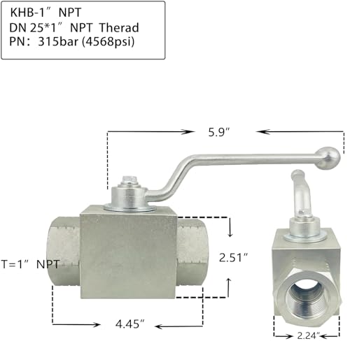 Autovo High Pressure Hydraulic Ball Valve KHB 1'' NPT,Shut-Off 2 Way Ball Valve,1" NPT Hydraulic Valve 4568 PSI - size: SR-KHB-1NPT-02-US