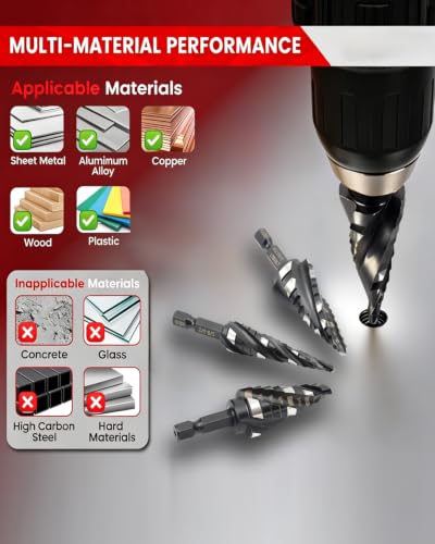 9 PCS M35 Cobalt 4‑Flute Step Drill Bits, Hex Unibit with Center Punch - color: Silver Black