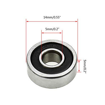 605RS Ball Bearing Double Rubber Sealed Steel Bearings 5 x 14 x 5mm-10pcs - size: 5 x 14 x 5mm