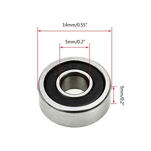 605RS Ball Bearing Double Rubber Sealed Steel Bearings 5 x 14 x 5mm-10pcs - size: 5 x 14 x 5mm