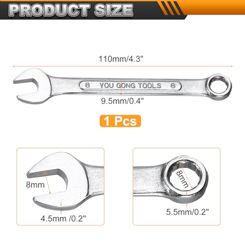 HARFINGTON Metric Combination Wrench, 8mm Open End & 15-Degree Offset - size: 8mm
